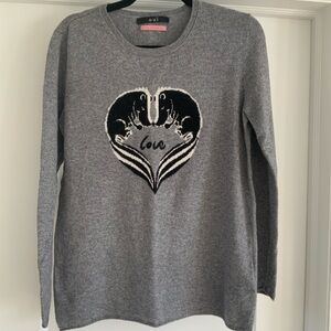 Oui angora blend Gray Love Heart Women's Long Sleeve sweater